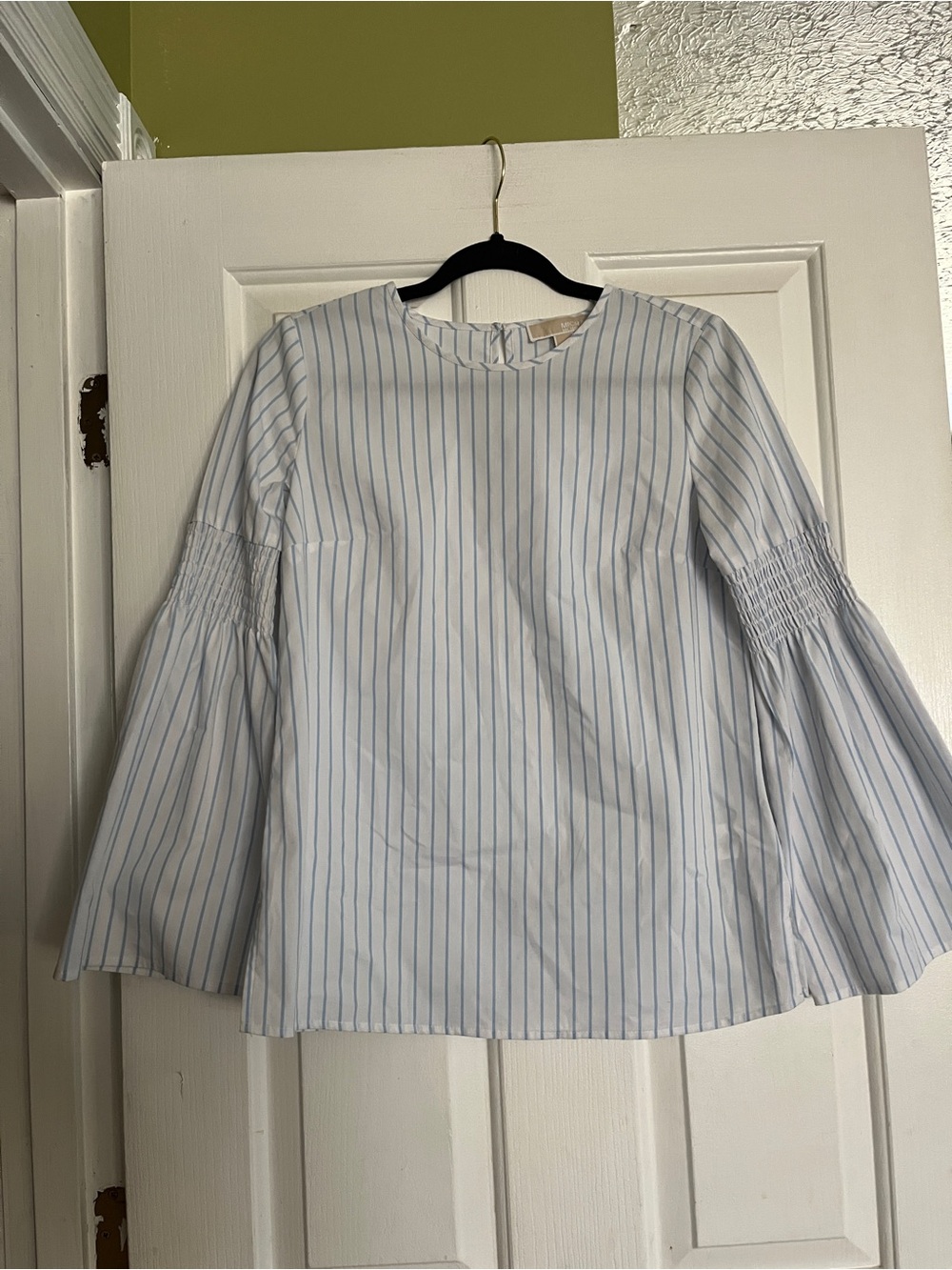 Michael Kors Light Blue and White Striped Bell-Sleeve Blouse size xs
